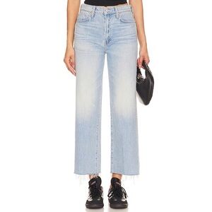New MOTHER Superior The Rambler Zip Wide-Leg Jeans in Light Blue With The Band